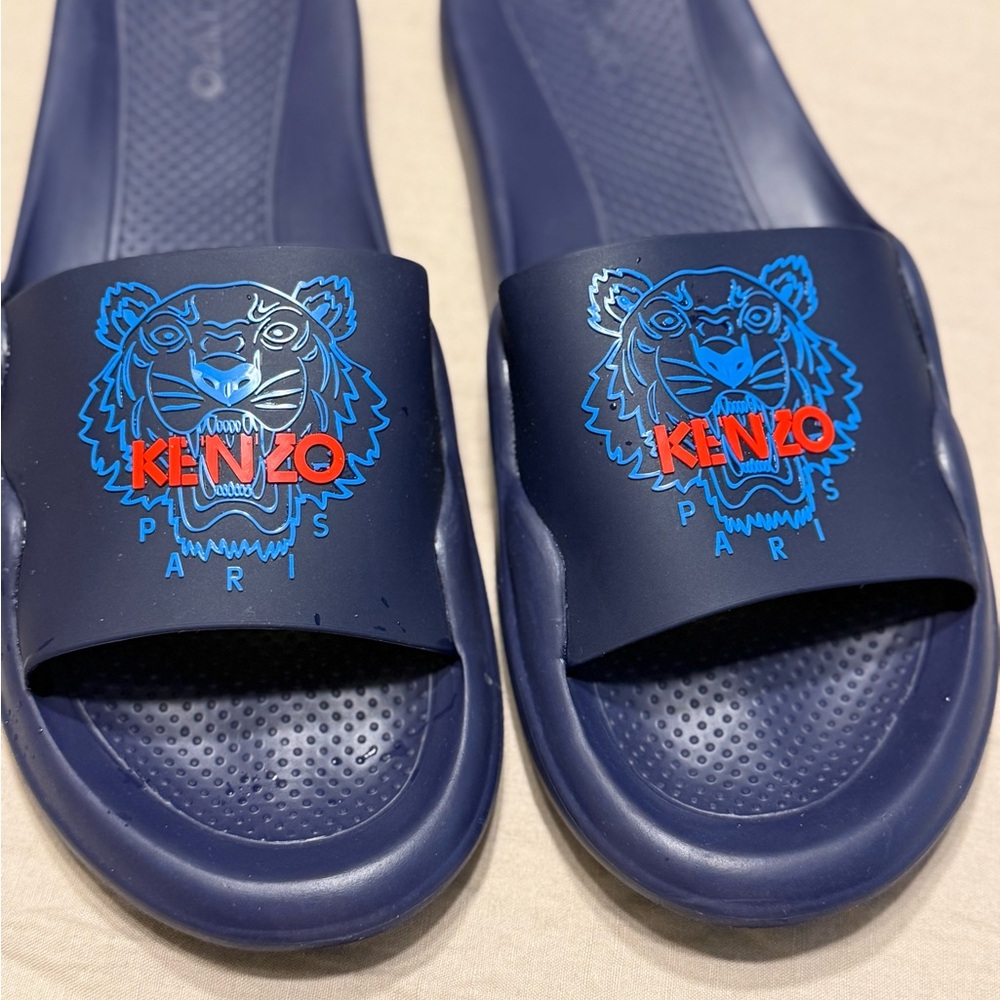 Kenzo Men Blue and Red Tiger Slide Sandals